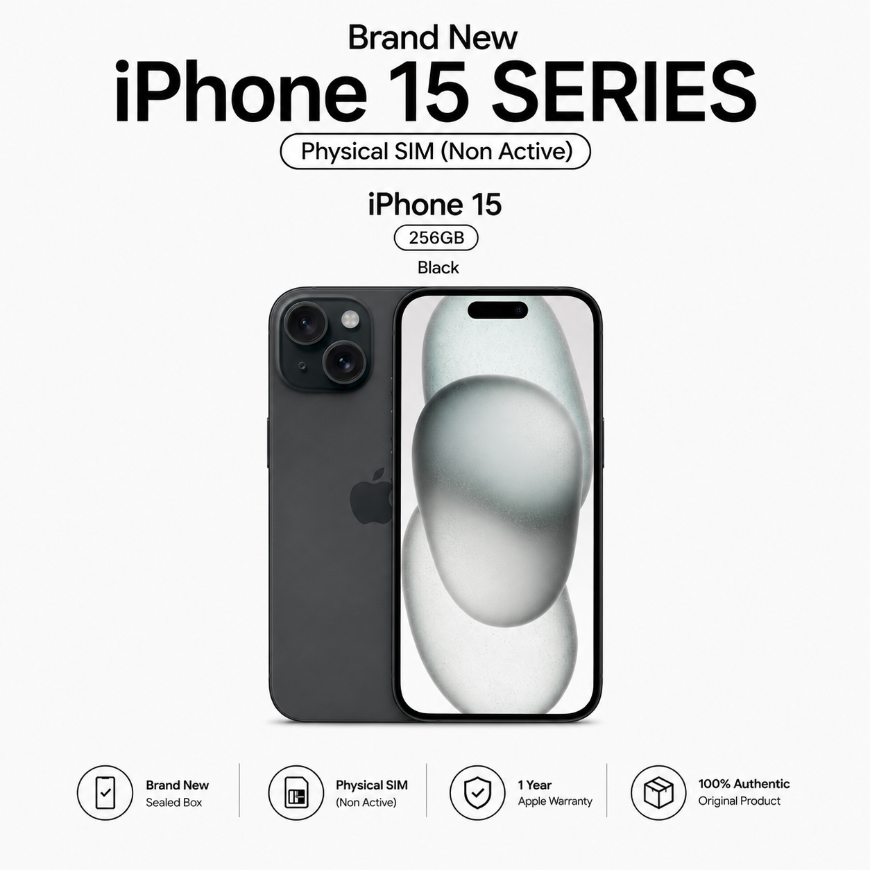 Brand New iPhone 15 Series Physical SIM (Non Active) – 256GB Black