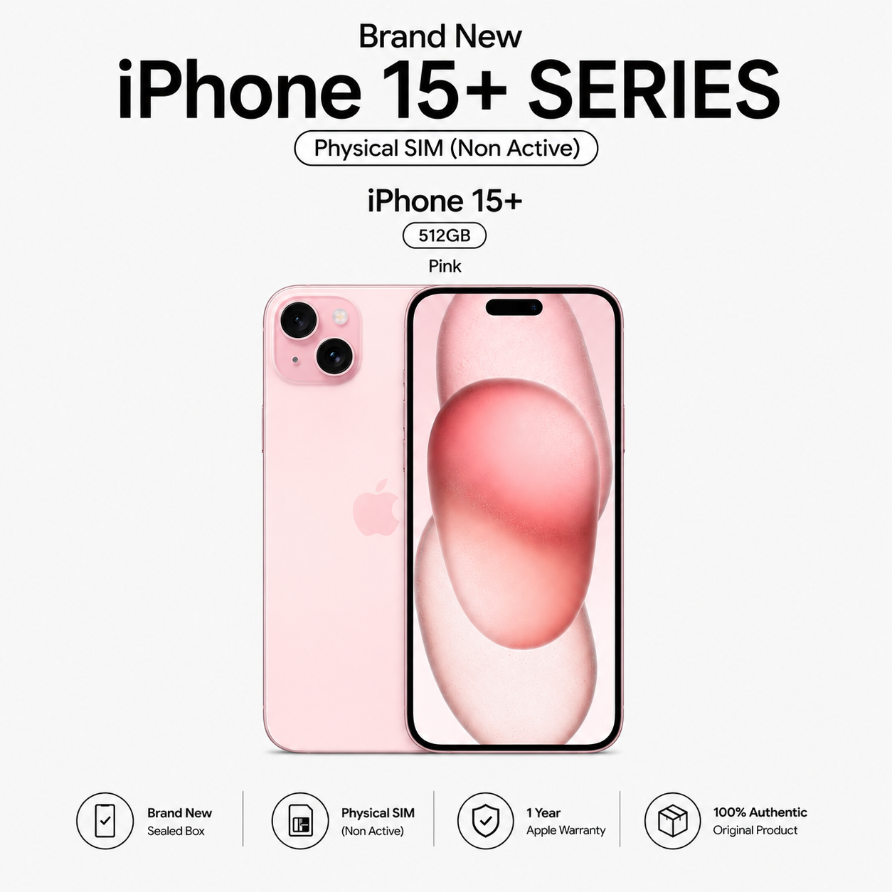 Brand New iPhone 15 Series Physical SIM (Non Active) – 15 Plus 512GB Pink