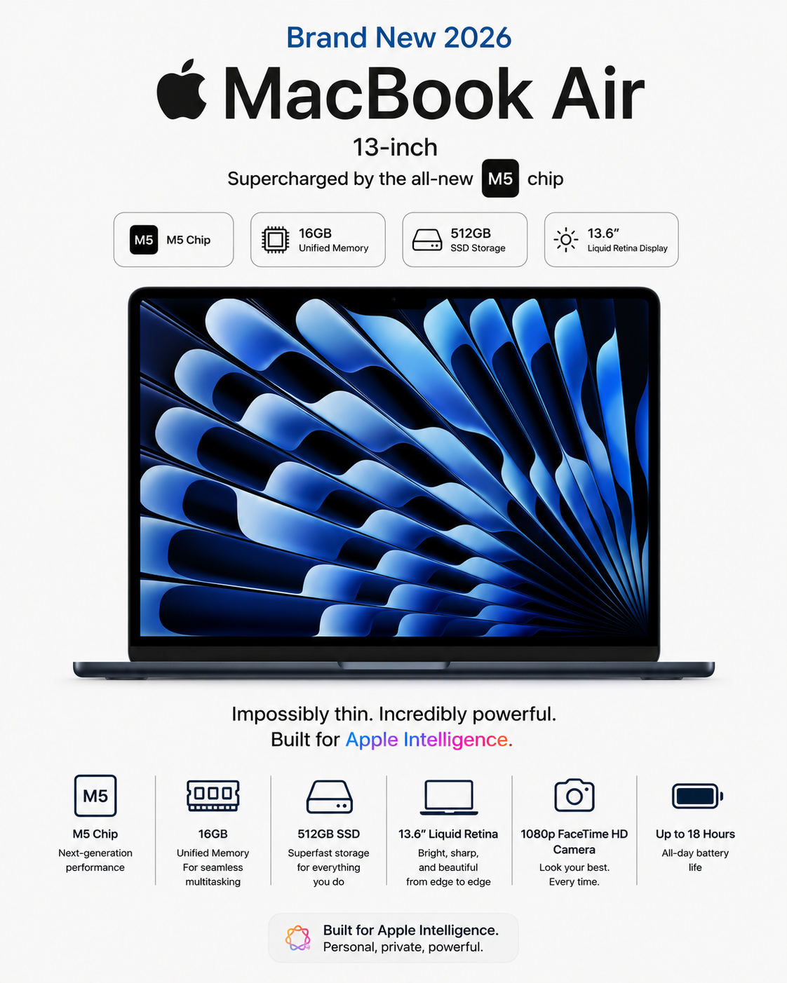 2026 MacBook Air 13” M5 Chip 16GB/512GB