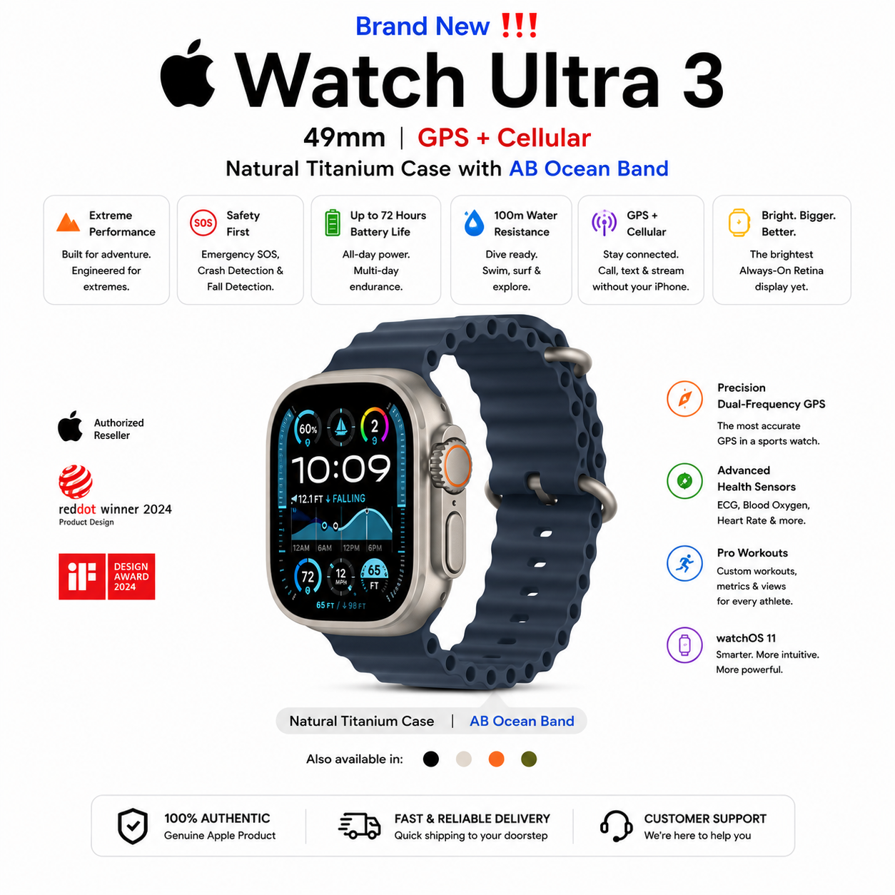Watch Ultra 3 49mm GPS + Cellular Black Titanium with Black Alpine Loop / Trail Loop