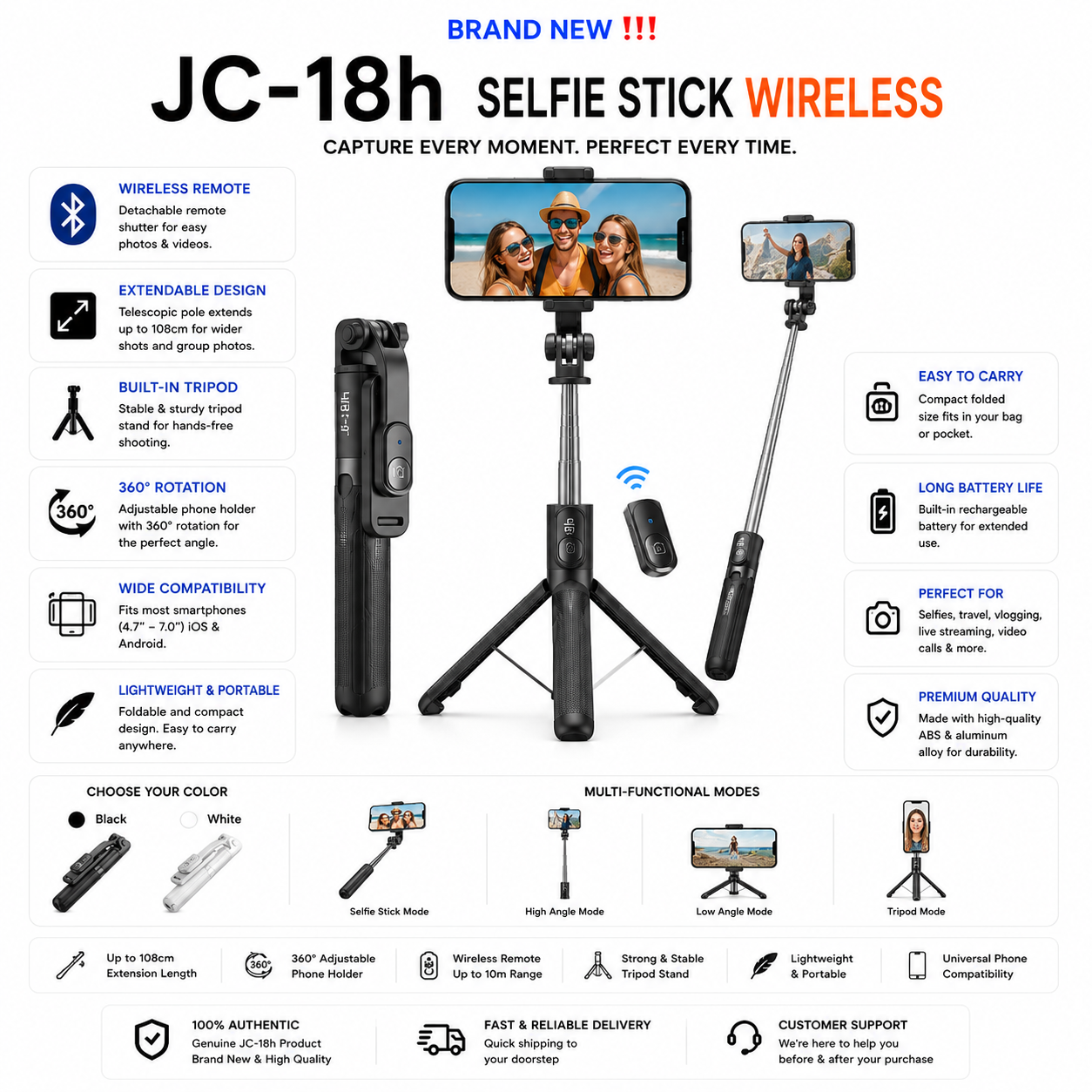 JC-18h selfie stick wireless