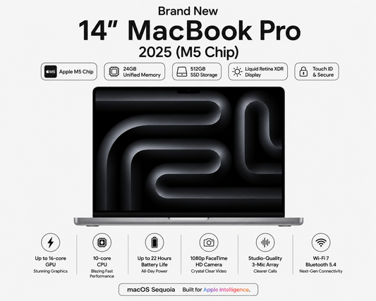 Brand New 14” MacBook Pro 2025 (M5 Chip) 24GB RAM 512GB