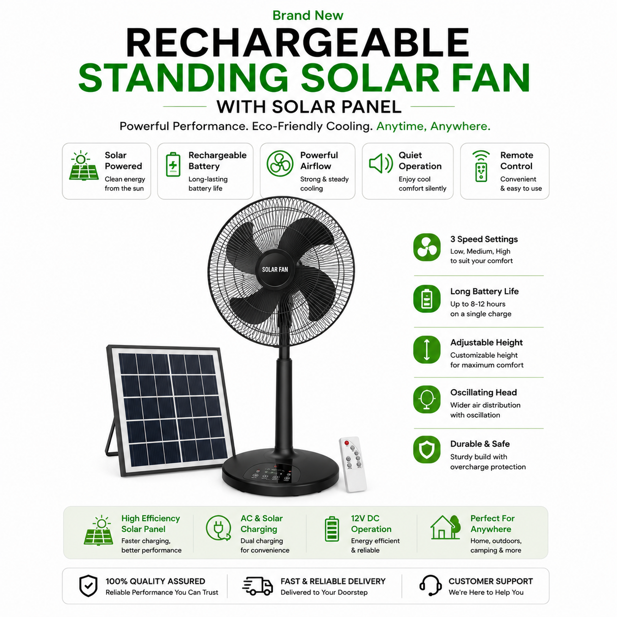 Rechargeable Standing Solar Fan With Panel