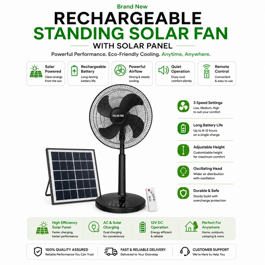 Rechargeable Standing Solar Fan With Panel