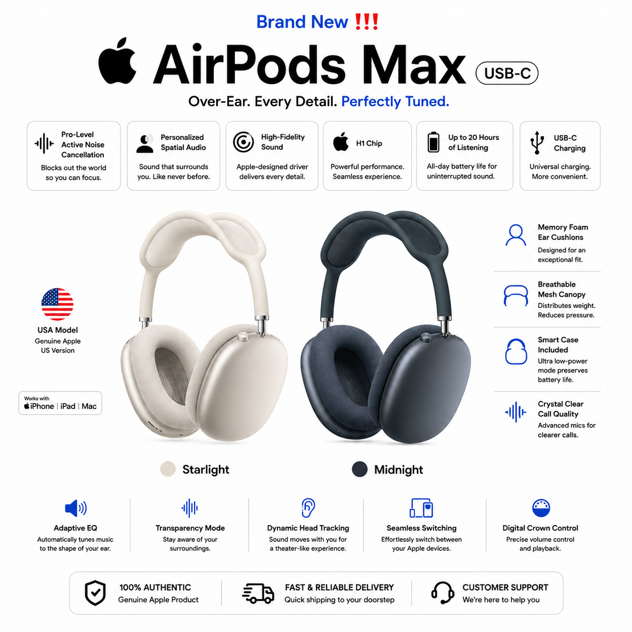 AirPods Max USB-C — Starlight | Midnight