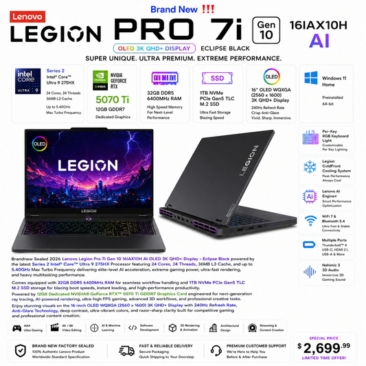 Lenovo Legion Pro 7i Gen 10 16IAX10H AI OLED 3K QHD+ Display