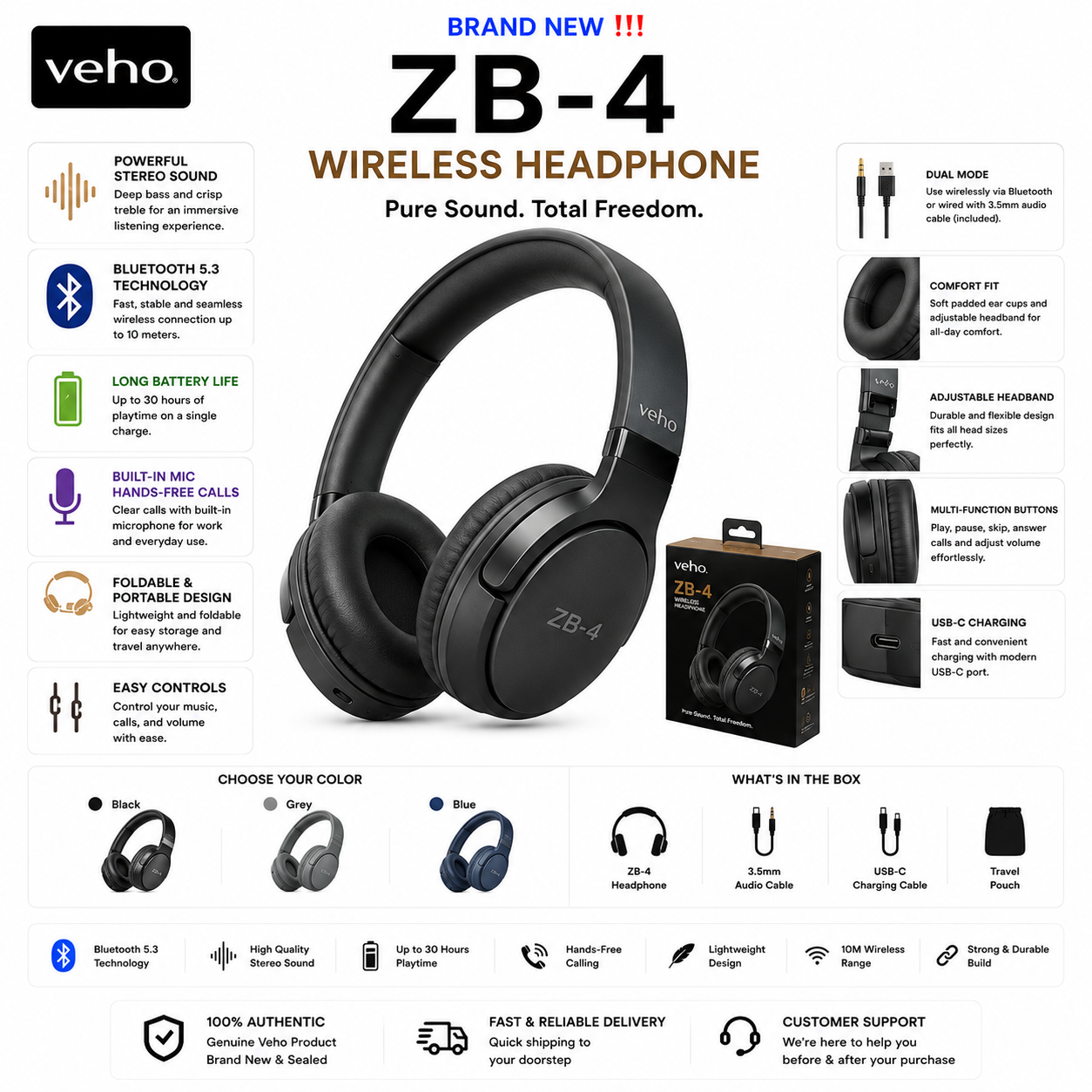 Veho ZB-4 Wireless Headphone