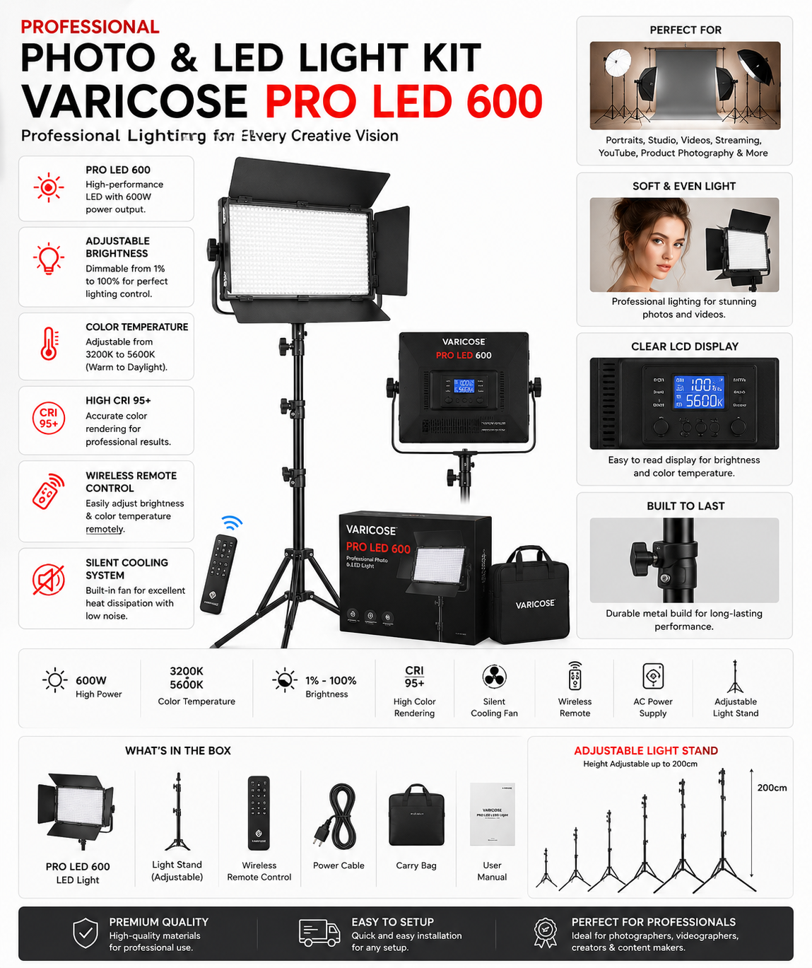 Professional Photo & LED Light Kit Varicose Pro
